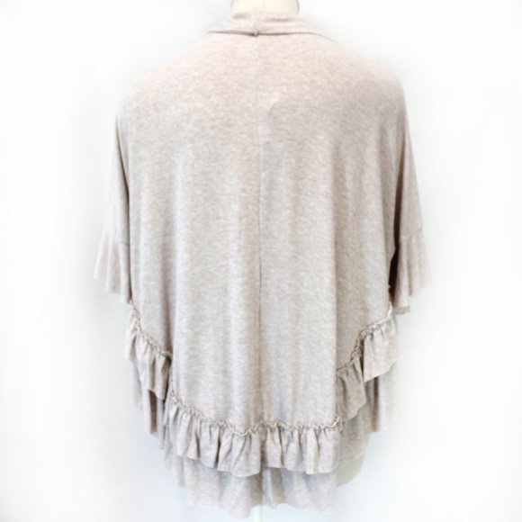 Easel Beige Open Front Ruffle Bottom Cardigan Small - Picture 6 of 7